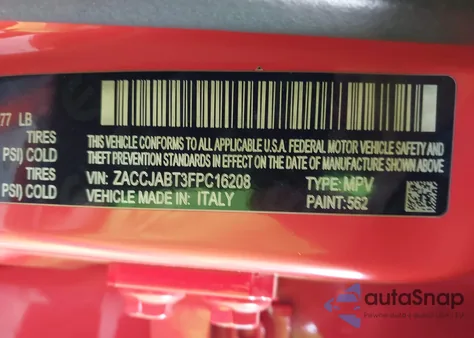 2015 Jeep Renegade Latitude from USA, damaged, VIN ZACCJABT3FPC16208